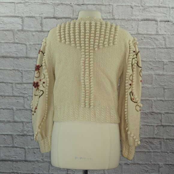 Vintage 80s Haziipar Hungarian Handmade Folklore Bobble Cardigan Sweater - Picture 4 of 10